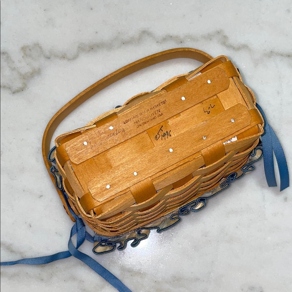 Longaberger Floral Woven Basket with Blue Accents - Picture 7 of 10
